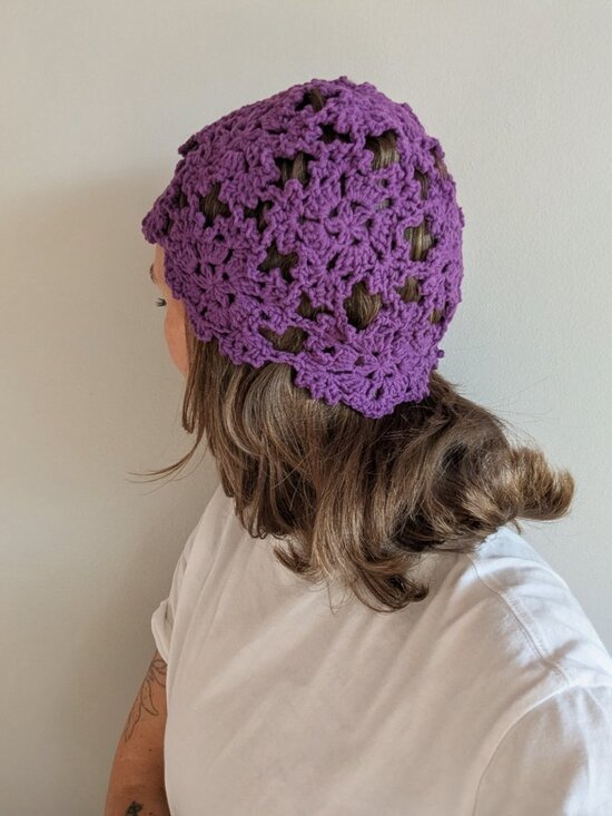 Handmade Crochet Juliette Lace Cap / Floral Cloche Hat - Violet Coquette main image 5
